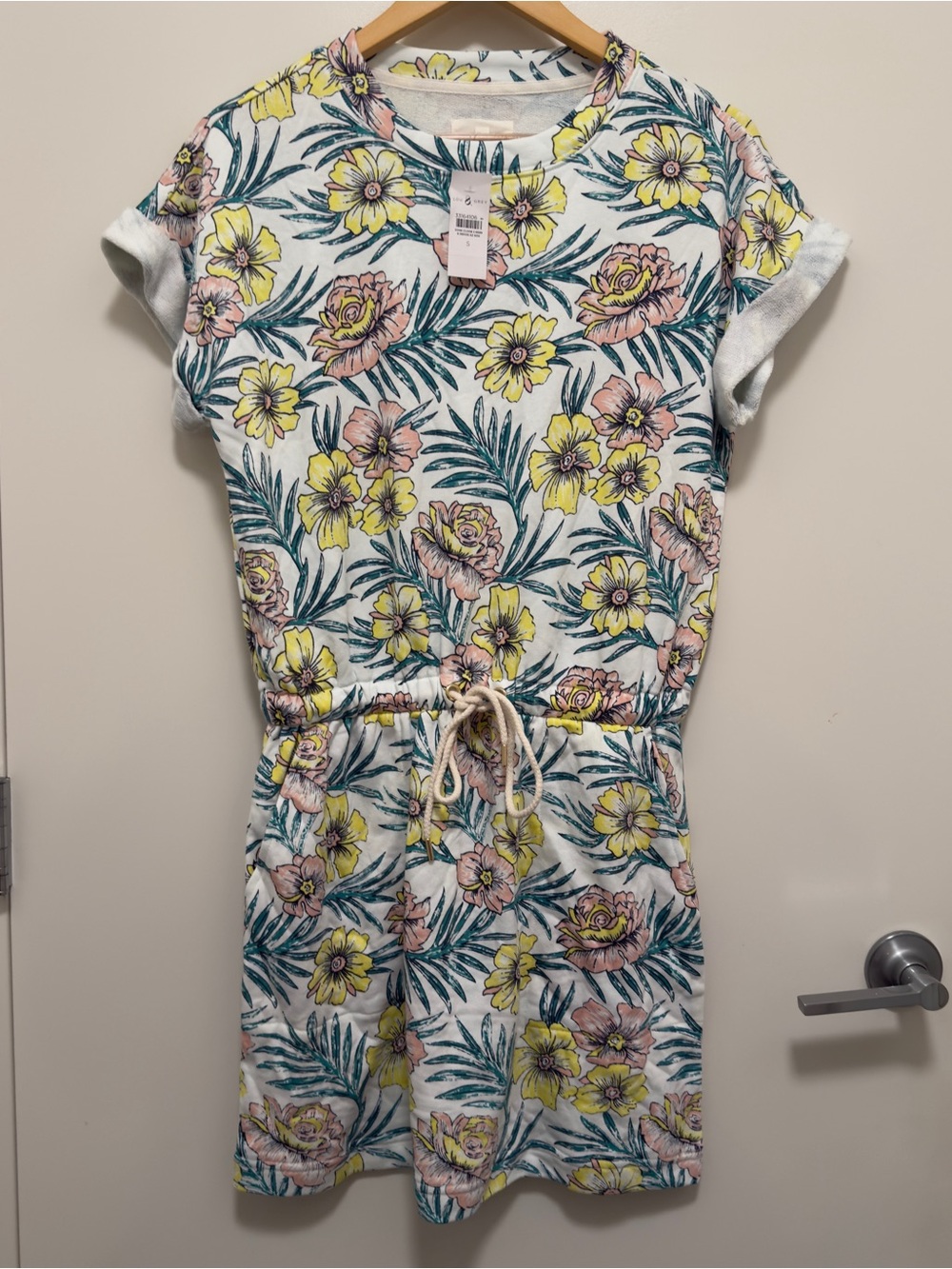 Lou & Grey Tropical Tie-Waist Terry Dress Size Small S Vacation Summer Travel
